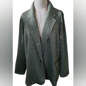 Lands End Size 2x Sweater Fleece Jackwt blazer in green herringbone stretch. NWT